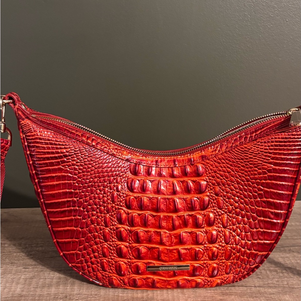Brahmin Vibrant Red Embossed Shoulder Bag